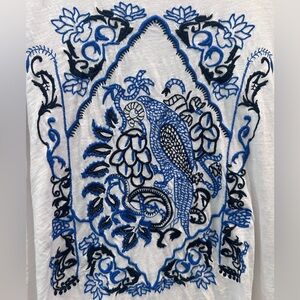 Lucky Brand Blue and Black Embroidered T shirt